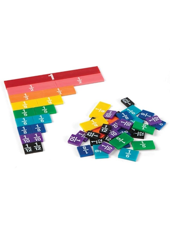 hand2mind Plastic Rainbow Fraction Tiles, Montessori Math Materials, Fraction Manipulatives, Unit Fraction, Fraction Bars Math Manipulatives, Fraction Games, Homeschool Supplies (Set of 51)