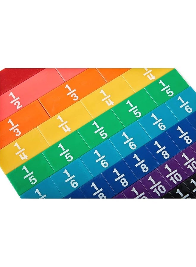 hand2mind Plastic Rainbow Fraction Tiles, Montessori Math Materials, Fraction Manipulatives, Unit Fraction, Fraction Bars Math Manipulatives, Fraction Games, Homeschool Supplies (Set of 51)