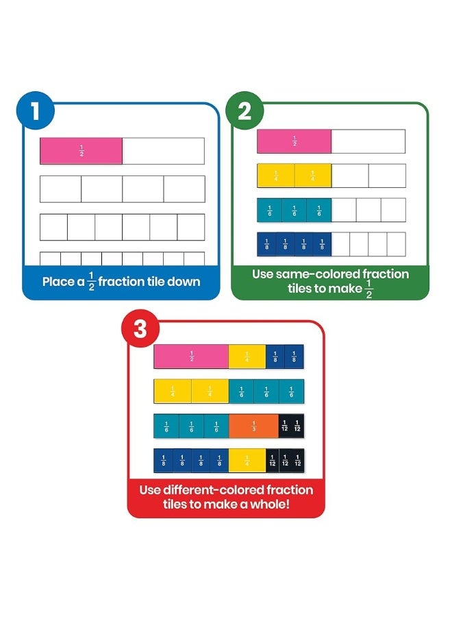 hand2mind Plastic Rainbow Fraction Tiles, Montessori Math Materials, Fraction Manipulatives, Unit Fraction, Fraction Bars Math Manipulatives, Fraction Games, Homeschool Supplies (Set of 51)