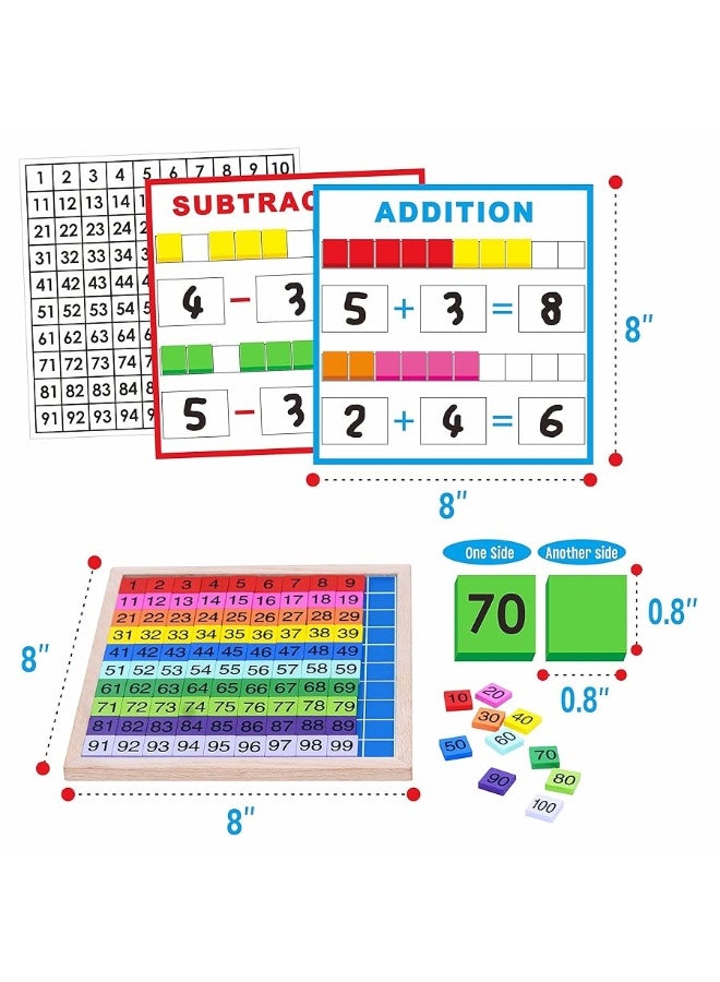 SpriteGru Wooden Math Learning Board Toy, Math Cubes 1-100 Consecutive Numbers, Linking Cube Math Counters for Kids Kindergarten Learning Activities with Storage Bag