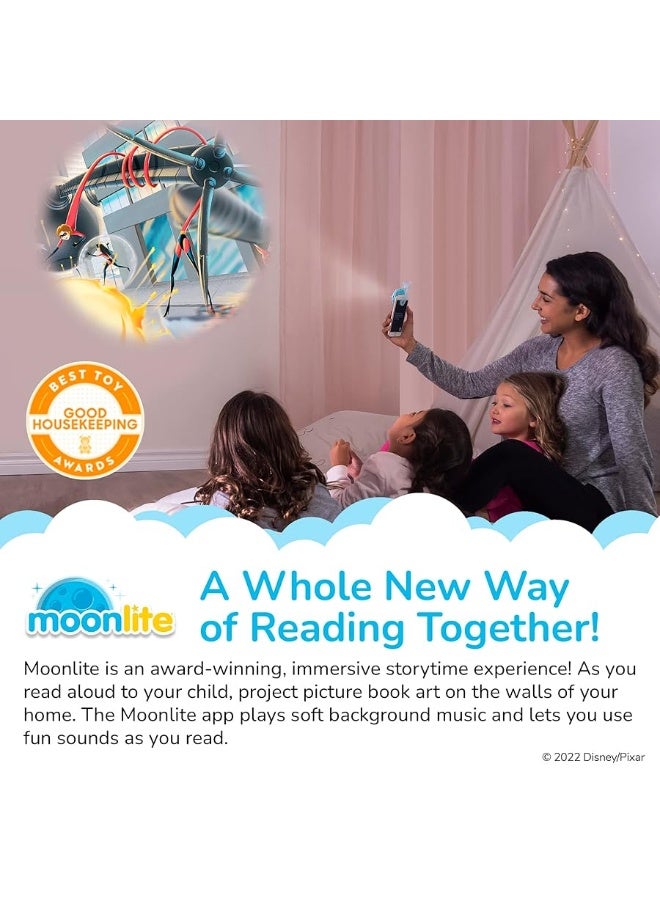 Moonlite Storytime Mini Projector with 4 Pixar Stories, A Magical Way to Read Together, Digital Storybooks, Fun Sound Effects - Toy Story, Cars, Incredibles, Monsters Inc - Gifts for Kids Age 1 and Up