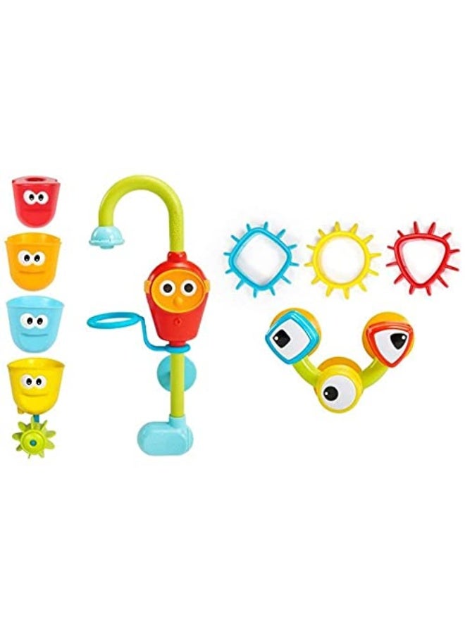 Yookidoo Bay Bath Toddler Toys (Ages 1-3) - 3 Stackable Cups, Spinning Gears, Hose & Spout for Water Play - Mold Free - Suction Cups Attach to Any Bath Tub or Shower - Spin N Sort Spout Pro