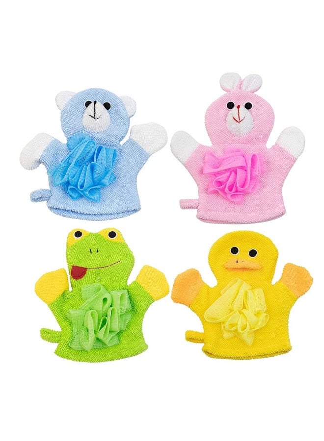 AUEAR, 4 Pcs Cartoon Terry Cloth Bath Sponge Mitts Puppet Cute Hand Puppets Washcloth Mitt Bath Glove