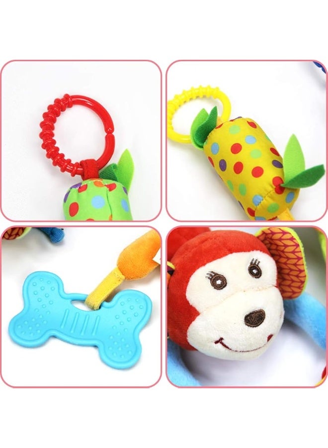 4 PCS Baby Soft Hanging Rattle Crinkle Squeaky Toy - Baby Toys for 0 3 6 9 to 1 Animal Ring Plush Stroller Infant Car Bed Crib Travel Activity Hanging Wind Chime with Teether for Boys Girls