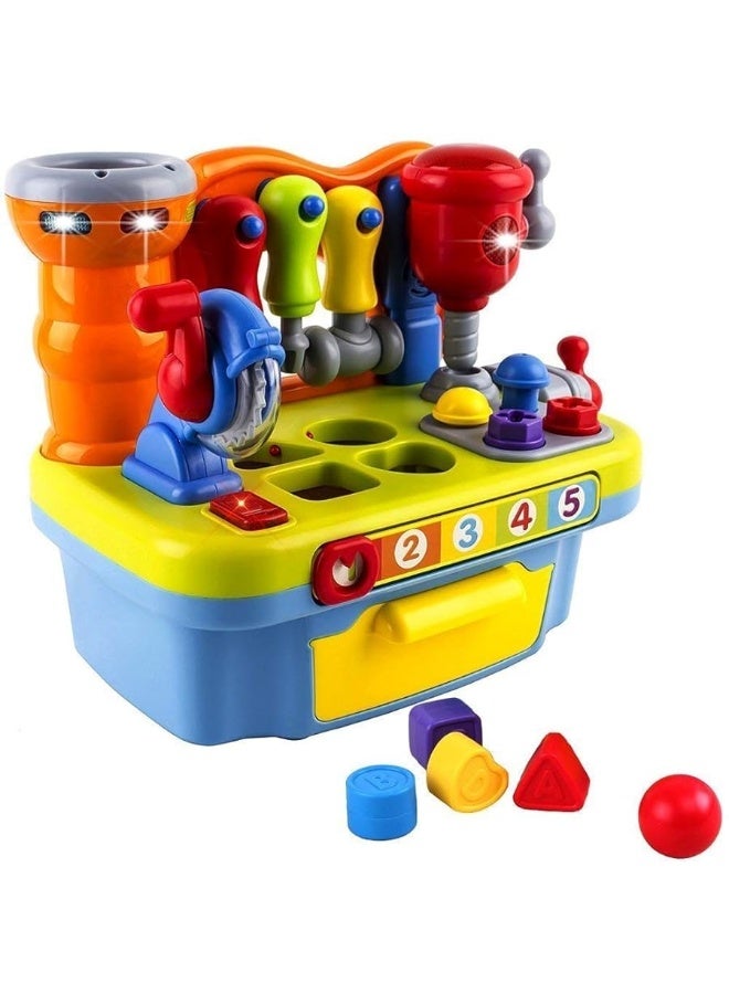 Musical Learning Tool Workbench Work Bench Toy Activity Center for Kids with Shape Sorter