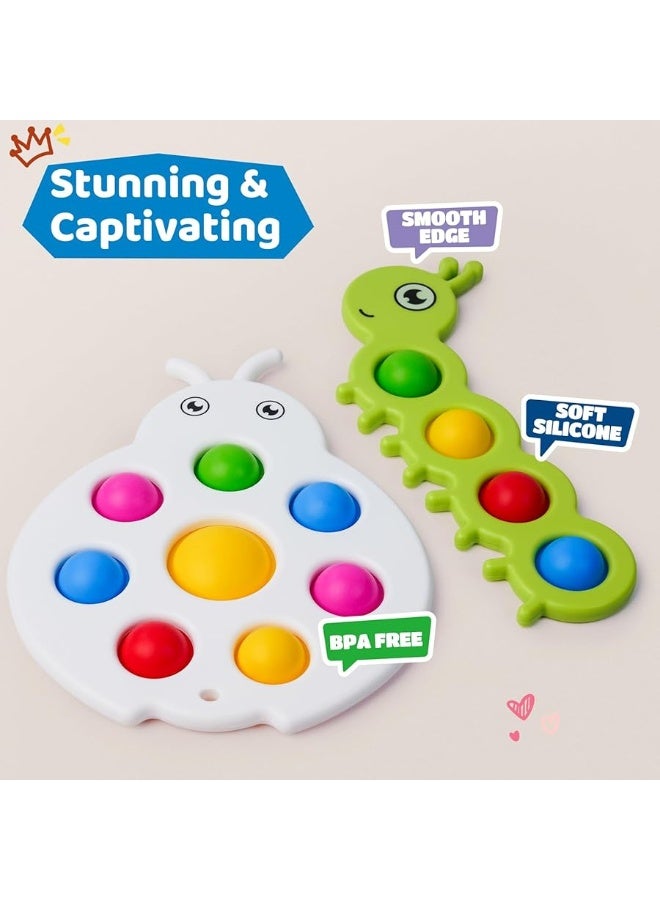 LiKee Fidget Popper Sensory Toys Colorful Insect Push Buttons Gift for Baby 6+ Months Car Seat High Chair, Montessori Toys for 1-3 Year Old Toddlers and Kids Fine Motor Skills Stress Relief (2 Pieces)