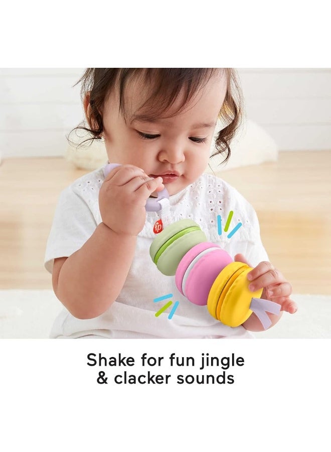 Fisher-Price Baby Pretend Food Baby Rattle My First Macaron Take-Along Sensory Toy for Newborns in Gift Ready Package