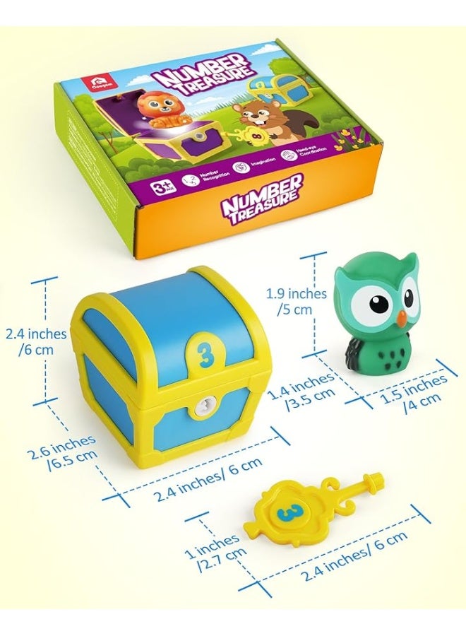 Coogam Fine Motor Skill Toys for Toddlers, 10pcs Surprise Animals Finger Puppets Treasure with Number Locks, Matching Color Sorting Pirate Hunt Game, Learning Montessori Gift for 3 4 5 Year Old