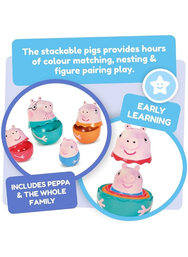 Toomies Peppa Pig Nesting Family - Includes Peppa Pig, Mummy Pig, Daddy Pig and Rattling George - Sorting and Pouring Toddler Bath Toys - Toddler Water Toys for Bath or Pool - Ages 18 Months and Up