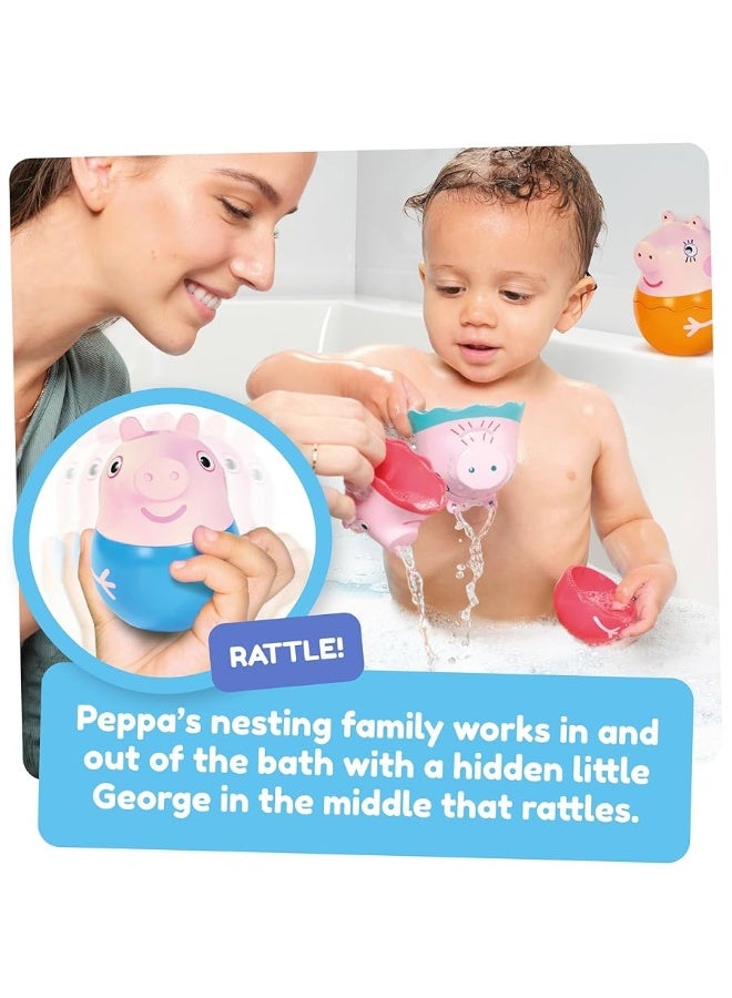 Toomies Peppa Pig Nesting Family - Includes Peppa Pig, Mummy Pig, Daddy Pig and Rattling George - Sorting and Pouring Toddler Bath Toys - Toddler Water Toys for Bath or Pool - Ages 18 Months and Up