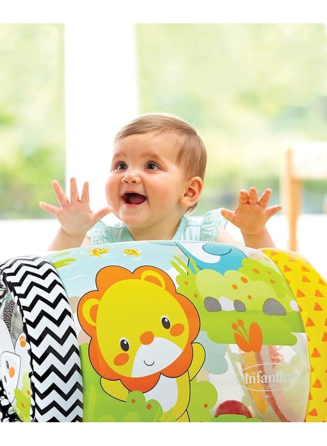 Infantino Jungle Peek & Roll - Encourages Crawling, Inflatable Activity Toy with Bouncing Balls Inside, Fun & Friendly Animal Characters, Helps Gross Motor Skill Development, for Babies 6M+