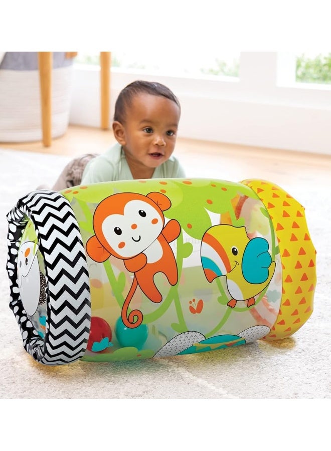 Infantino Jungle Peek & Roll - Encourages Crawling, Inflatable Activity Toy with Bouncing Balls Inside, Fun & Friendly Animal Characters, Helps Gross Motor Skill Development, for Babies 6M+