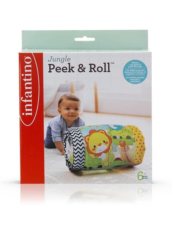 Infantino Jungle Peek & Roll - Encourages Crawling, Inflatable Activity Toy with Bouncing Balls Inside, Fun & Friendly Animal Characters, Helps Gross Motor Skill Development, for Babies 6M+