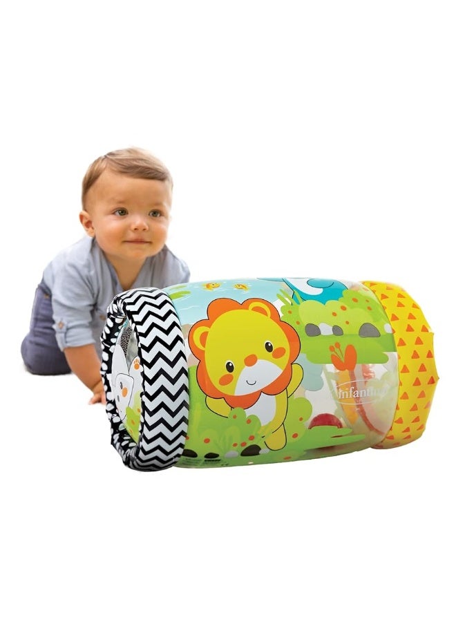 Infantino Jungle Peek & Roll - Encourages Crawling, Inflatable Activity Toy with Bouncing Balls Inside, Fun & Friendly Animal Characters, Helps Gross Motor Skill Development, for Babies 6M+