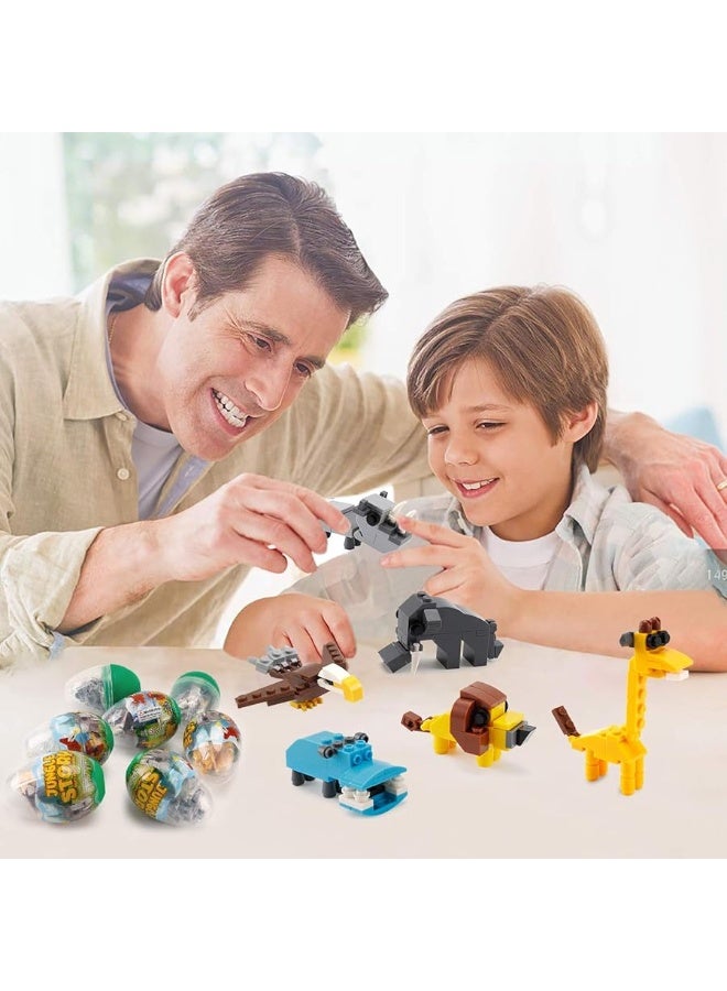 Wild Safari Toys - 12 Surprise Animal Eggs Standard Size Building Blocks STEM Toys - Educational Kids 3D Puzzle Party Favors