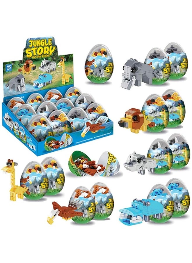 Wild Safari Toys - 12 Surprise Animal Eggs Standard Size Building Blocks STEM Toys - Educational Kids 3D Puzzle Party Favors