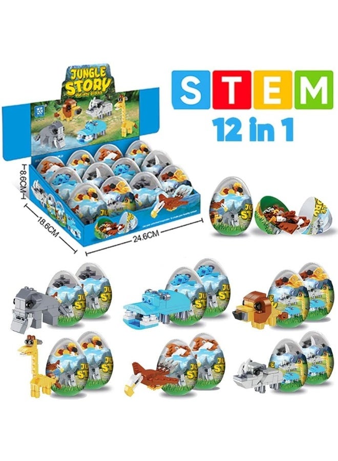 Wild Safari Toys - 12 Surprise Animal Eggs Standard Size Building Blocks STEM Toys - Educational Kids 3D Puzzle Party Favors