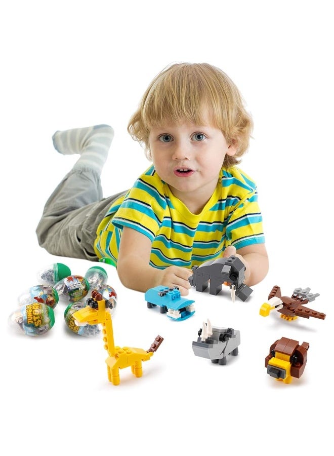 Wild Safari Toys - 12 Surprise Animal Eggs Standard Size Building Blocks STEM Toys - Educational Kids 3D Puzzle Party Favors