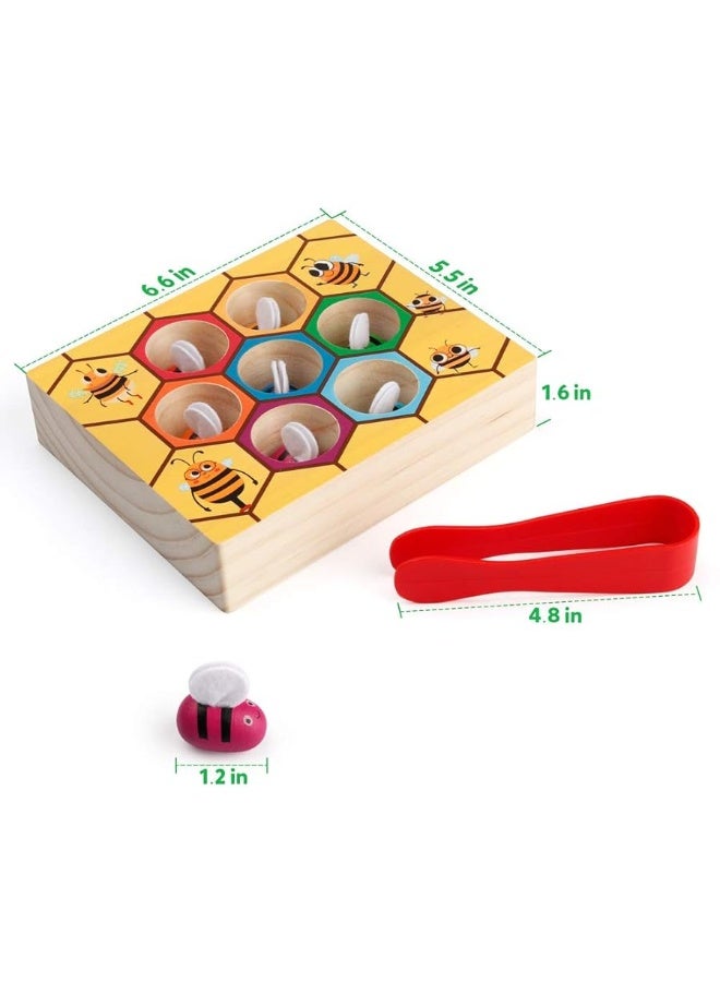 Coogam Toddler Fine Motor Skill Toy Clamp Bee to Hive Matching Game Montessori Wooden Color Sorting Puzzle Early Learning Preschool Educational Gift Toy for 3 4 5 Years Old Kids