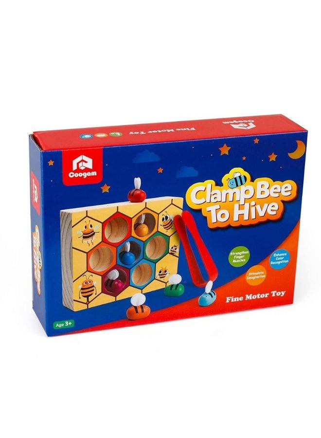 Coogam Toddler Fine Motor Skill Toy Clamp Bee to Hive Matching Game Montessori Wooden Color Sorting Puzzle Early Learning Preschool Educational Gift Toy for 3 4 5 Years Old Kids