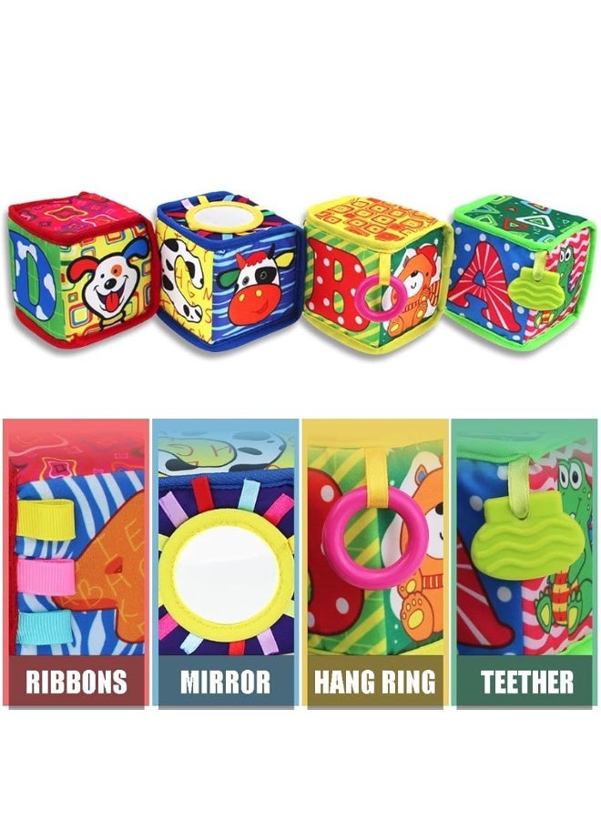 teytoy Soft Baby Blocks, Baby Toys 6 to 12 Months, Montessori Toys for Babies 6-12 Months, Cute & Durable Infant Newborn Fabric Blocks with Numbers Alphabets Animals Mirror and Bells