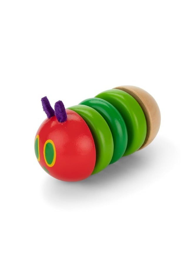 KIDS PREFERRED World of Eric Carle The Very Hungry Caterpillar Newborn Wooden Fidget Toy, Baby Sensory Caterpillar Shaker Rattle for Infants, Babies, and Toddlers