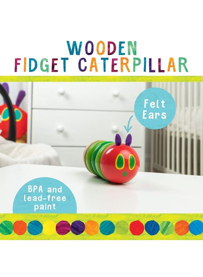 KIDS PREFERRED World of Eric Carle The Very Hungry Caterpillar Newborn Wooden Fidget Toy, Baby Sensory Caterpillar Shaker Rattle for Infants, Babies, and Toddlers