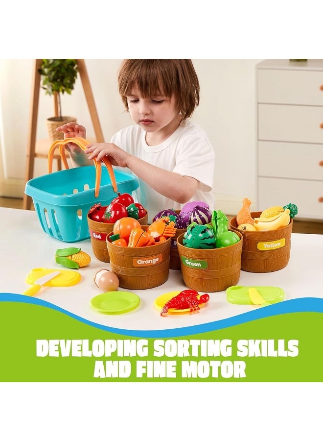 JOYIN Color Sorting Play Food Set - Learning Toys for Boys & Girls, Cutting Food Toy, Kitchen Accessories for Kids, Toddler Sorting /Fine Motor Skills Toy, Daycare/Preschool Educational Toys