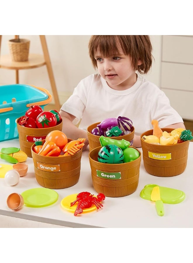 JOYIN Color Sorting Play Food Set - Learning Toys for Boys & Girls, Cutting Food Toy, Kitchen Accessories for Kids, Toddler Sorting /Fine Motor Skills Toy, Daycare/Preschool Educational Toys