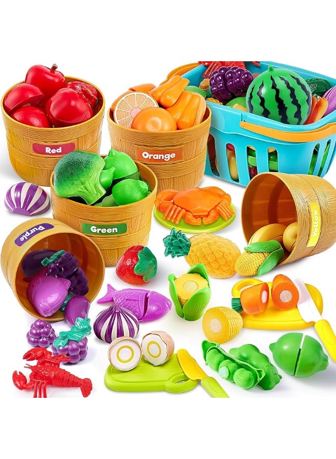 JOYIN Color Sorting Play Food Set - Learning Toys for Boys & Girls, Cutting Food Toy, Kitchen Accessories for Kids, Toddler Sorting /Fine Motor Skills Toy, Daycare/Preschool Educational Toys