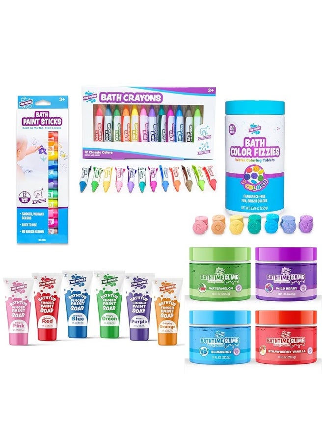 Tub WorksÂ® Kids Bath Toy Set | Nontoxic | Fizzy Bath Color Tablets (150 Count), Smoothâ„¢ Bath Crayons (12 Pack), Bath Paint Soap (6 Pack), Bath Paint Sticksâ„¢ (12 Pack) & Bath Slime Body Wash (4 Pack)