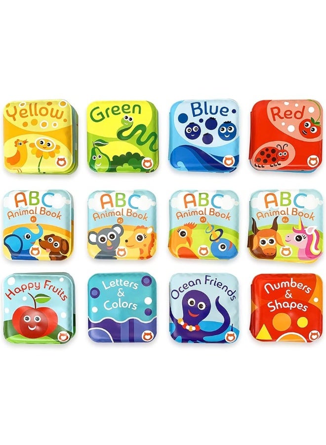 Super Bath Book Set of 12 (Fruits, Ocean Friends, ABC, Numbers Books; Color Recognition Bath Books Including Yellow, Green, Red and Blue Color Topics, ABC Animal Bath Books.
