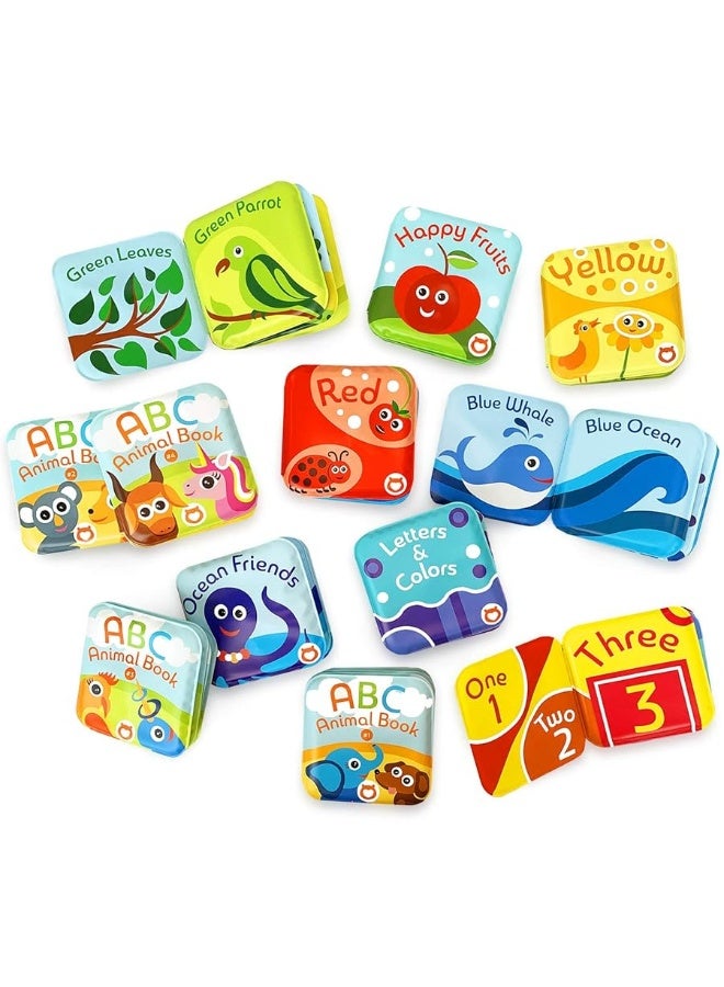 Super Bath Book Set of 12 (Fruits, Ocean Friends, ABC, Numbers Books; Color Recognition Bath Books Including Yellow, Green, Red and Blue Color Topics, ABC Animal Bath Books.
