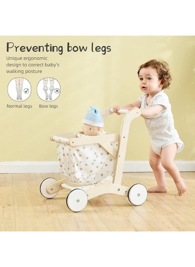 labebe Baby Push Walker Doll Stroller, Push Toy for Toddler, Shopping Cart for Girls and Boys 1 Years Old, Kids Stand Learning Walker, Wooden Play Wagon with Wheel, Larger Size 15.2 * 18.7 * 19.7
