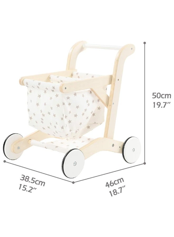 labebe Baby Push Walker Doll Stroller, Push Toy for Toddler, Shopping Cart for Girls and Boys 1 Years Old, Kids Stand Learning Walker, Wooden Play Wagon with Wheel, Larger Size 15.2 * 18.7 * 19.7