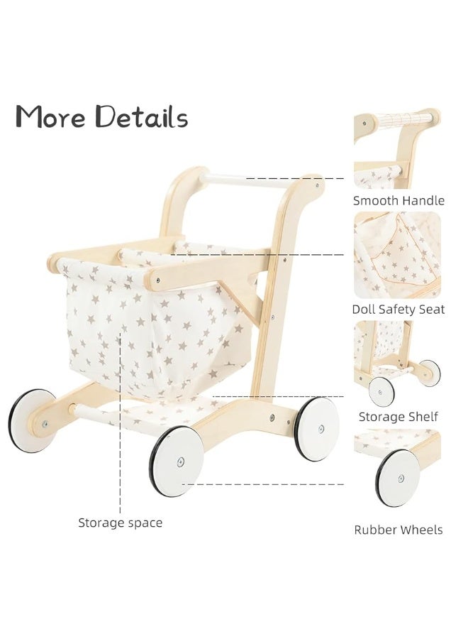 labebe Baby Push Walker Doll Stroller, Push Toy for Toddler, Shopping Cart for Girls and Boys 1 Years Old, Kids Stand Learning Walker, Wooden Play Wagon with Wheel, Larger Size 15.2 * 18.7 * 19.7