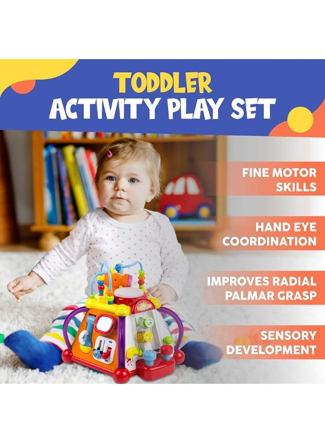 Toysery Baby Activity Center â€“ Toddler Kids Learning & Skill Development Cube with Lights & Music. Enhance Skill Development with a 15 in 1 Game Functions Toy