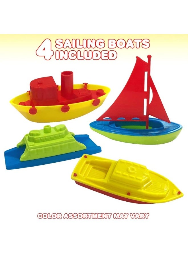 ArtCreativity Toy Boat Bath Toys for Kids & Toddlers, Set of 4, Kids Pool Toys for Outdoor Water Play, Floating Pool Boat Toys for Bathtub, Summer Beach Toys, Cute Party Favors for Boys and Girls