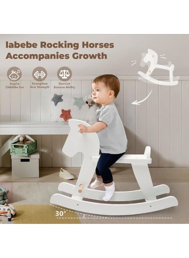 labebe - Wooden Rocking Horse, Baby Wood Ride On Toys for 18 Months Up, White Rocker Toy for Kid, Toddler Ride Animal Indoor/Outdoor, Boy&Girl Rocking Animal, Infant Ride Toy, Christmas/Birthday Gift