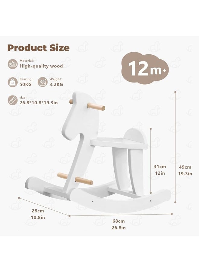 labebe - Wooden Rocking Horse, Baby Wood Ride On Toys for 18 Months Up, White Rocker Toy for Kid, Toddler Ride Animal Indoor/Outdoor, Boy&Girl Rocking Animal, Infant Ride Toy, Christmas/Birthday Gift