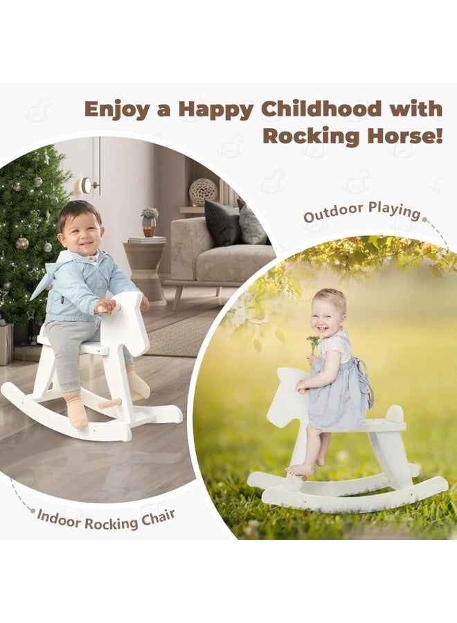 labebe - Wooden Rocking Horse, Baby Wood Ride On Toys for 18 Months Up, White Rocker Toy for Kid, Toddler Ride Animal Indoor/Outdoor, Boy&Girl Rocking Animal, Infant Ride Toy, Christmas/Birthday Gift