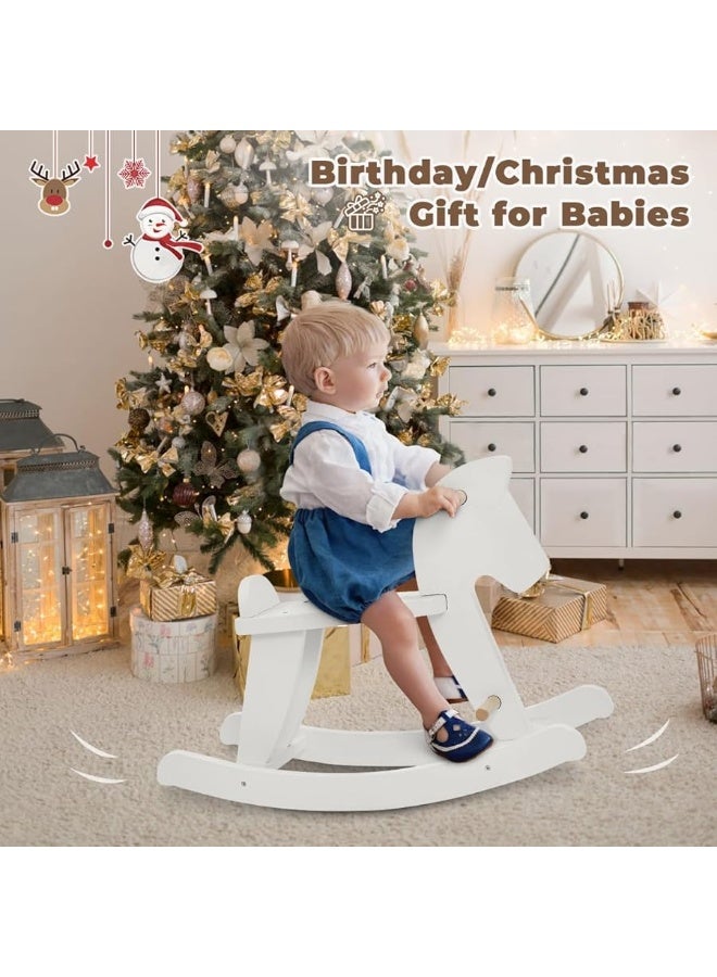 labebe - Wooden Rocking Horse, Baby Wood Ride On Toys for 18 Months Up, White Rocker Toy for Kid, Toddler Ride Animal Indoor/Outdoor, Boy&Girl Rocking Animal, Infant Ride Toy, Christmas/Birthday Gift