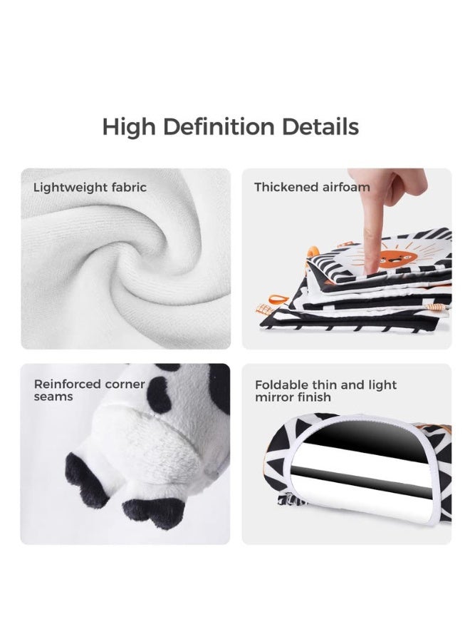 TUMAMA Black and White Baby Toys, High Contrast Baby Tummy Time Toys, Newborn Soft Books Mirror Rattles, Montessori Sensory Toys 0-12 Months, Hanging Infant Toys for Carseat Stroller Play Mat Crib