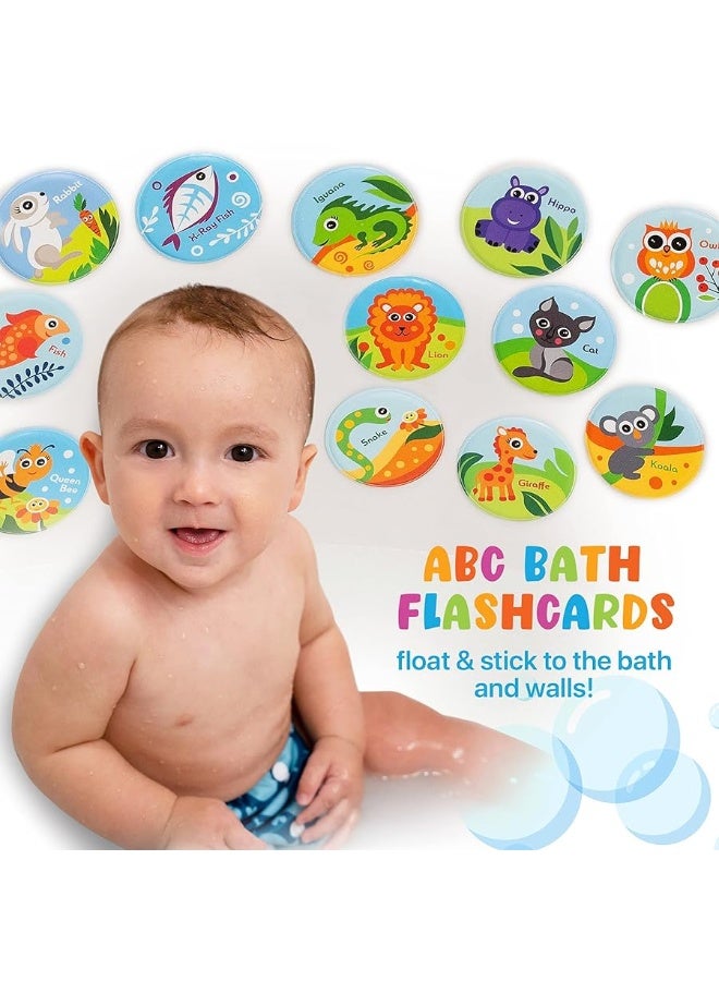 Floating Animals & Alphabet Flash Cards for Bathtub - Preschool Learning Toddler Flash Cards - Educational Bath Toys for 18 Months+ (Set of 26)