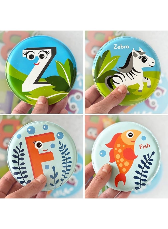 Floating Animals & Alphabet Flash Cards for Bathtub - Preschool Learning Toddler Flash Cards - Educational Bath Toys for 18 Months+ (Set of 26)