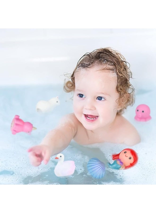 Bath Toys for Toddlers 1-3, No Hole Cute Light Up Bathtub Toys Floating Rubber Sea Animal Set with Flashing Colorful LED Light Unicorn Mermaid for Bathroom Shower Swimming Pool Party for Baby Girl Boy