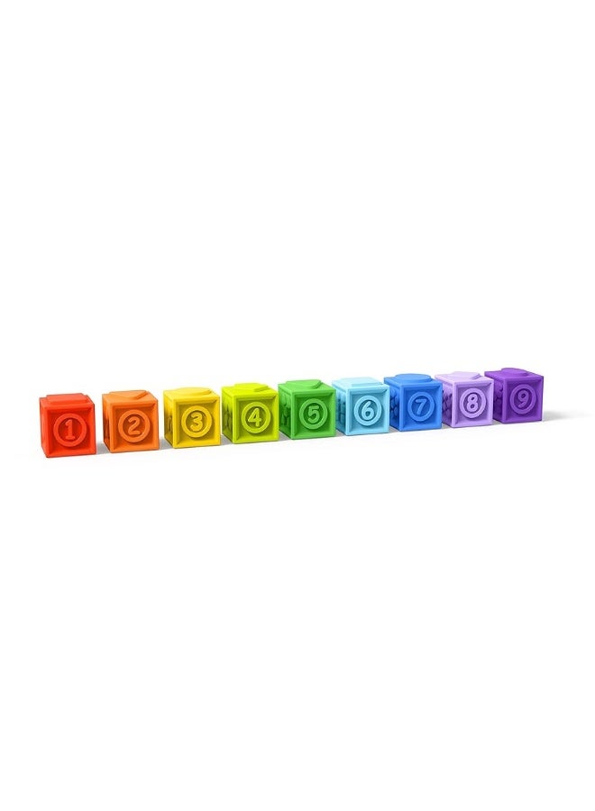 Bright Starts KaledioCubes 9pk Stack & Squeeze Blocks Baby Bath Toys - Play & Learn with Colors, Numbers & Shapes, Ages 3 Months+, Multicolor
