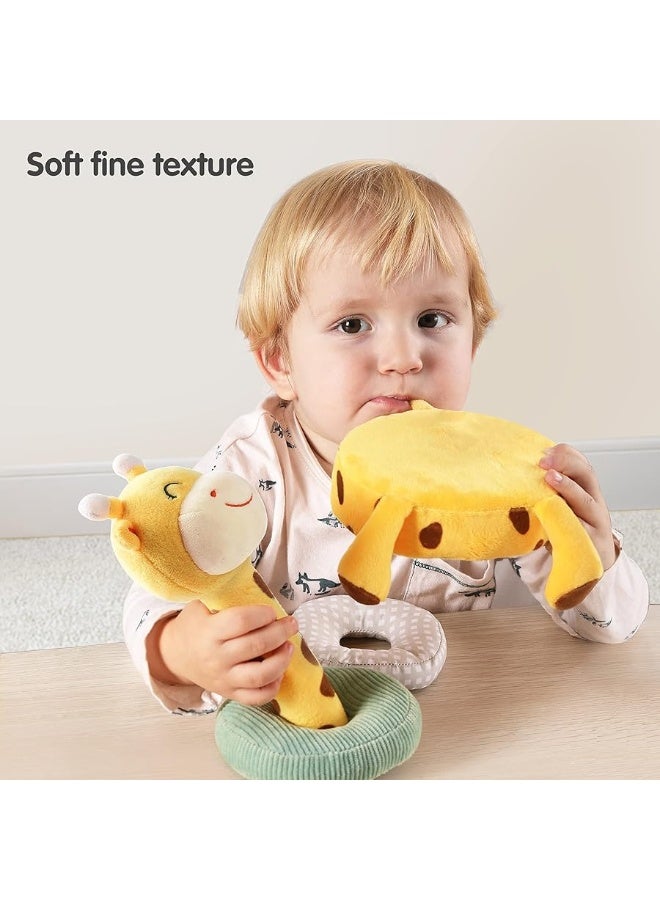 TUMAMA Plush Stacking Rattles Baby Toy Giraffe Stacks of Circles STEM Montessori Toy Baby Shower Deer Woodland Stuffed Animals Gift for 3 6 9 12 18 Months 1 Year Olds Infant Toddler Boy Girl