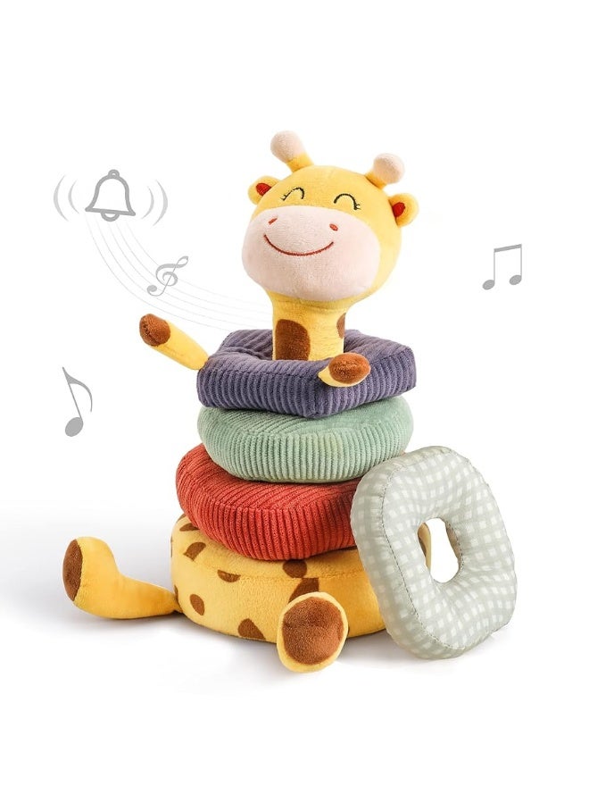 TUMAMA Plush Stacking Rattles Baby Toy Giraffe Stacks of Circles STEM Montessori Toy Baby Shower Deer Woodland Stuffed Animals Gift for 3 6 9 12 18 Months 1 Year Olds Infant Toddler Boy Girl