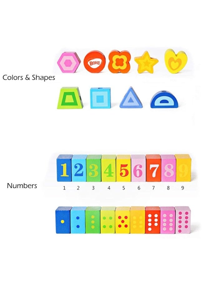 BOHS Caterpillar Lacing Blocks - Threading & Stacking - Toddler Learn Counting, Numbers and Shapes- Baby Kids Fine Motor Skills Toys